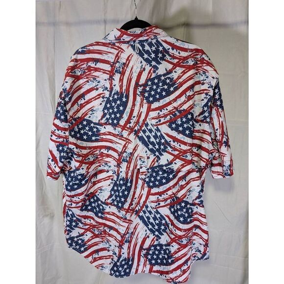 Reel Legends Shirt Blue Flag Print Short Sleeve Button Saltwater Men's Large - Picture 2 of 4